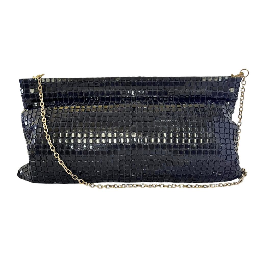 Vintage Lumured Navy Blue Luma Mesh Crossbody Clutch Frame Handbag Evening Bag